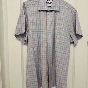 Light Blue and orange Plaid Short-Sleeve Button-Down Shirt
